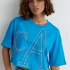 Укороченная женская футболка с вышитыми буквами  LX-10474123