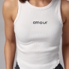 Женская майка в рубчик с асимметрией и надписью Amour  LX-10553847