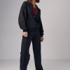 Трикотажный женский костюм с бомбером и прямыми штанами  LX-10564509