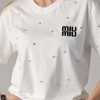 Женская футболка со стразами и вышитой надписью Miu Miu  LX-10574047