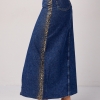 Длинная джинсовая юбка с леопардовым напылением  LX-10574923