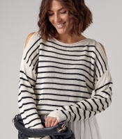 Жіночий смугастий лонгслів із розрізами на плечах