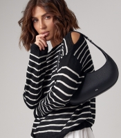 Жіночий смугастий лонгслів із розрізами на плечах