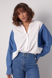 Жіноча комбінована сорочка в стилі оверсайз Жіноча комбінована сорочка в стилі оверсайз