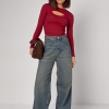 Жіночі джинси wide leg з рваними елементами  LX-10607223