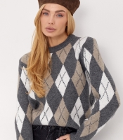 Теплий жіночий джемпер oversize в ромб