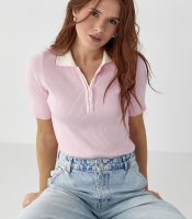 Поло в рубчик з контрастним комірцем