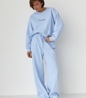 Спортивний костюм із плюшевим начосом з коротким світшотом та штанами палаццо