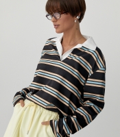Смугастий лонг з комірцем поло