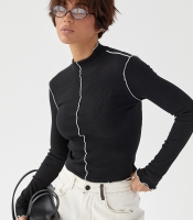 Лонгслів у рубчик з контрастними швами назовні