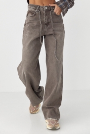 Жіночі шоколадні джинси із зав'язками на поясі Жіночі шоколадні джинси із зав'язками на поясі