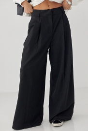 Класичні однотонні штани-палаццо зі складками Класичні однотонні штани-палаццо зі складками