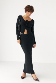 Приталений костюм в рубчик з кофти та спідниці Приталений костюм в рубчик з кофти та спідниці