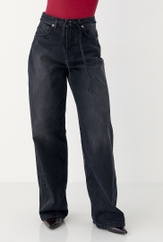 Однотонні чорні джинси Palazzo із зав'язками на поясі Однотонні чорні джинси Palazzo із зав'язками на поясі