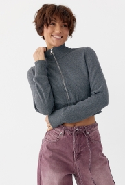 Короткий кардиган на блискавці з коміром-стійкою Короткий кардиган на блискавці з коміром-стійкою