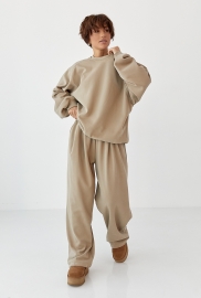 Теплий однотонний костюм зі світшотом та штанами зі складками Теплий однотонний костюм зі світшотом та штанами зі складками