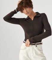 Приталений лонгслів-поло на блискавці