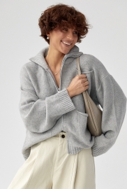 В'язаний кардиган на блискавці з кишенями В'язаний кардиган на блискавці з кишенями