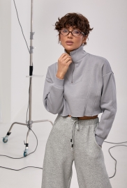 Короткий світшот із декоративними швами та блискавкою на горловині