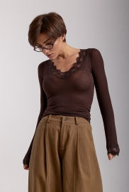 Напівпрозорий лонгслів з мереживними вставками Напівпрозорий лонгслів з мереживними вставками