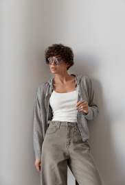 Легкий в'язаний кардиган на ґудзиках із капюшоном