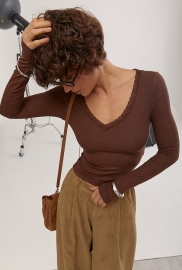 Лонгслів із мереживом у рубчик