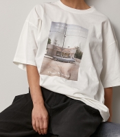 Трикотажна футболка оверсайз із принтом авто