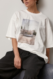 Трикотажна футболка оверсайз із принтом авто