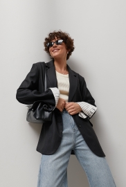 Класичний прямий жакет зі смужками на рукавах Класичний прямий жакет зі смужками на рукавах