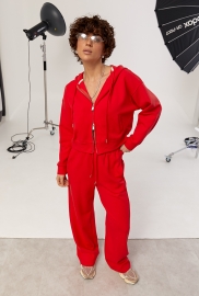 Спортивний костюм в дрібний рубчик з прямими штанами та худі на блискавці