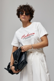 Жіноча трикотажна футболка з вишитими написами