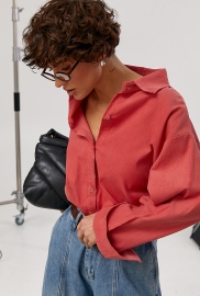 Вельветова однотонна сорочка оверсайз