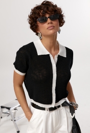 В'язане поло на ґудзиках із контрастною окантовкою В'язане поло на ґудзиках із контрастною окантовкою