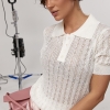 Однотонне вільне поло ажурної в'язки  LX-10739547