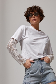 Однотонний вільний лонг з мереживними рукавами