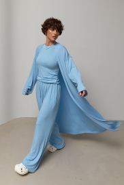 Легкий костюм із довгого кардигана, футболки та широких штанів Легкий костюм із довгого кардигана, футболки та широких штанів