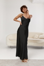 Атласна сукня в горох із мереживом