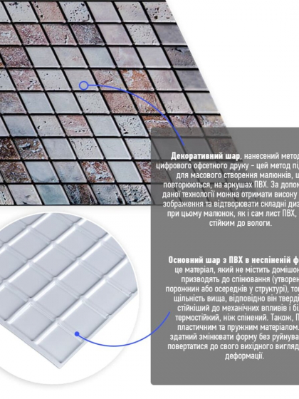 Декоративна ПВХ панель мозаїка 960х480х4мм Бежевий мармур