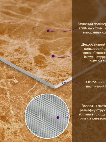 Декоративна ПВХ плита 600х600х3мм Кремовий мармур