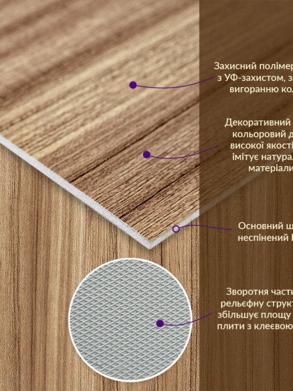 Декоративна ПВХ плита під дерево 600*600*3mm