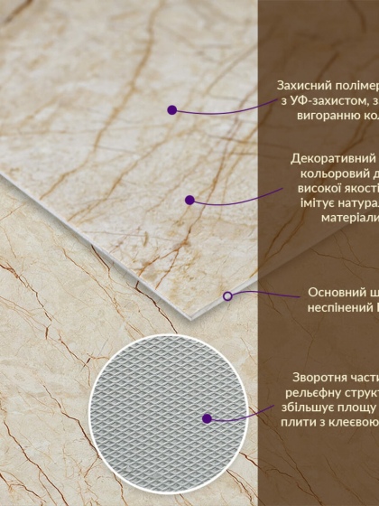 Декоративна ПВХ плита 600х600х3мм Світло-бежевий мармур
