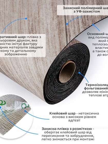 Підлогове вінілове покриття самоклеюче в рулоні 3000х600х1,5мм