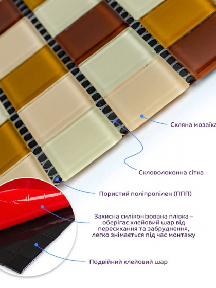 Мозаїка з декоративного скла 298х298х4,5мм Коричнева