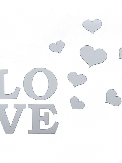 Дзеркальний декор акриловий самоклеючий Love срібло,11шт