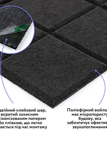 Звукоізоляційна панель 300х300х9мм Чорна