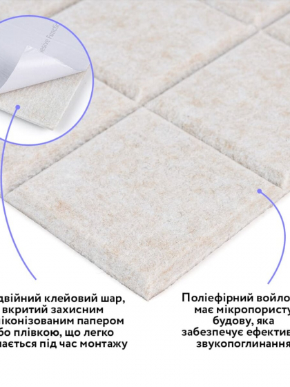 Звукоізоляційна панель 300х300х9мм Молочний меланж
