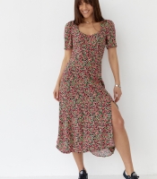 Сукня міді з розрізом у квітковий принт