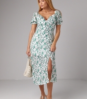 Літня сукня міді з коротким рукавом та відкритими плечима