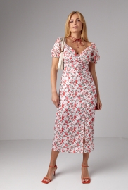 Літня сукня міді з коротким рукавом та відкритими плечима