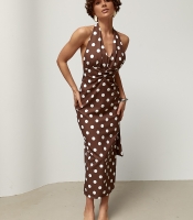 Сукня міді в горох з відкритою спиною